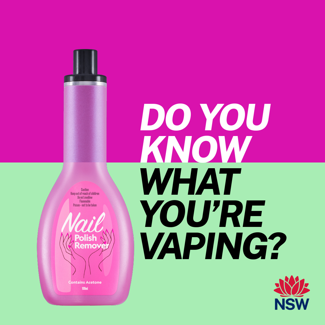 Image of a vape combined with nail polish asking 'do you know what you're vaping?'